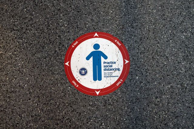 Social distancing sticker at JFK Airport